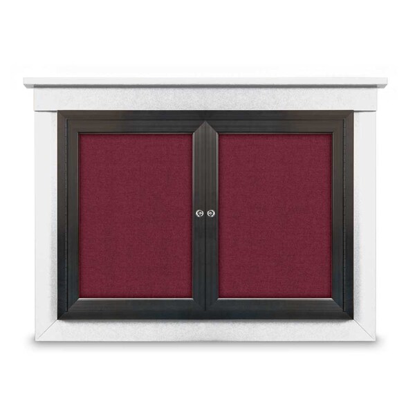 48"x36" 2-Door Enclosed Letterboard, Header, Grey Felt/Walnut